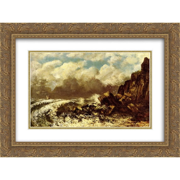 Gustave Courbet 2x Matted 24x20 Gold Ornate Framed Art Print 'Seascape at Etretat'