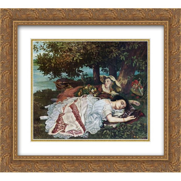 Gustave Courbet 2x Matted 24x20 Gold Ornate Framed Art Print 'Young Ladies on the Banks of the Seine (Summer)'