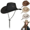 thumbnail image 1 of Gustave Cowboy Hat for Men Women Classic Western Cowgirl Hat Wide Brim Cap Fedora Sun Hats with Wind Lanyard - Black, 1 of 10