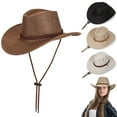 thumbnail image 1 of Gustave Cowboy Hat for Men Women Classic Western Cowgirl Hat Wide Brim Cap Fedora Sun Hats with Wind Lanyard - Brown, 1 of 10