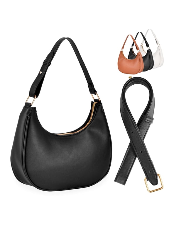 Crossbody Shoulder Bag for Women PU Leather Crescent Bag Trendy Tote Underarm Bag Satchel Handbag Purses with 2 Adjustable Straps - Black
