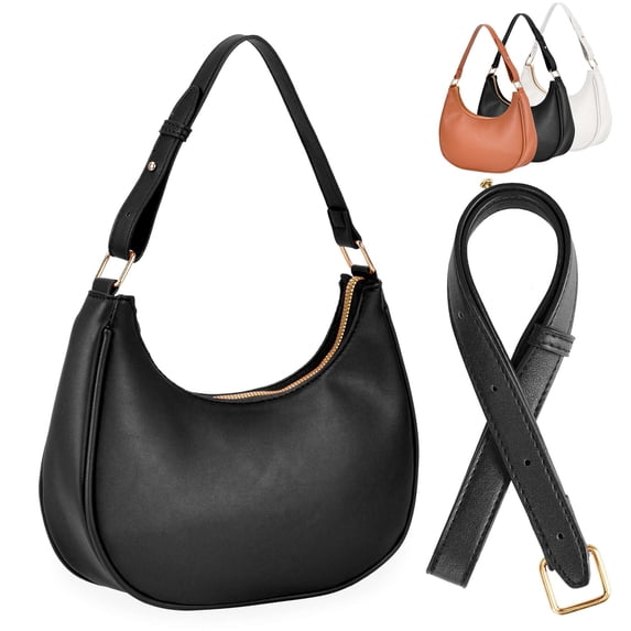 Gustave Crossbody Shoulder Bag for Women PU Leather Crescent Bag Trendy Tote Underarm Bag Satchel Handbag Purses with 2 Adjustable Straps - Black