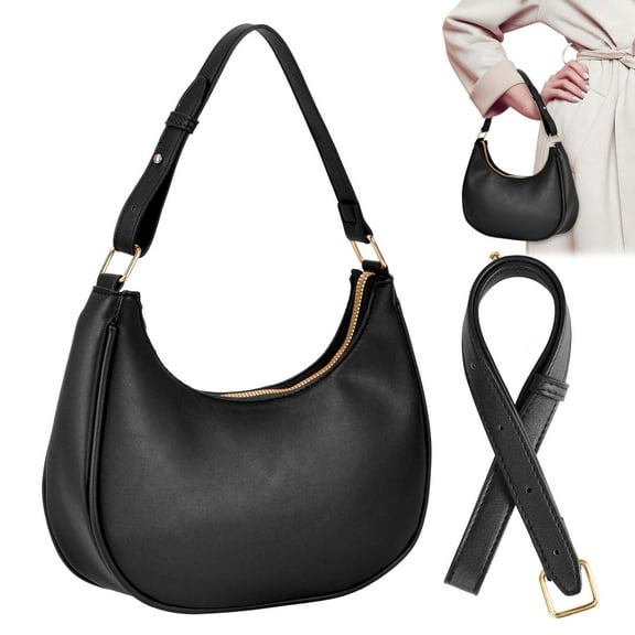 Gustave Crescent Shoulder Bag for Women Trendy Tote Crossbody Handbag PU Leather Moon Underarm Bag Top Handle Satchel Clutch Purses with 2 Adjustable Strap - Black