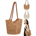 thumbnail image 1 of Gustave Crochet Tote Bag for Women Summer Mesh Beach Bag Casual Knit Woven Hobo Shoulder Bags Handbag Purse for Travel Picnic Vacation - Khaki, 1 of 8