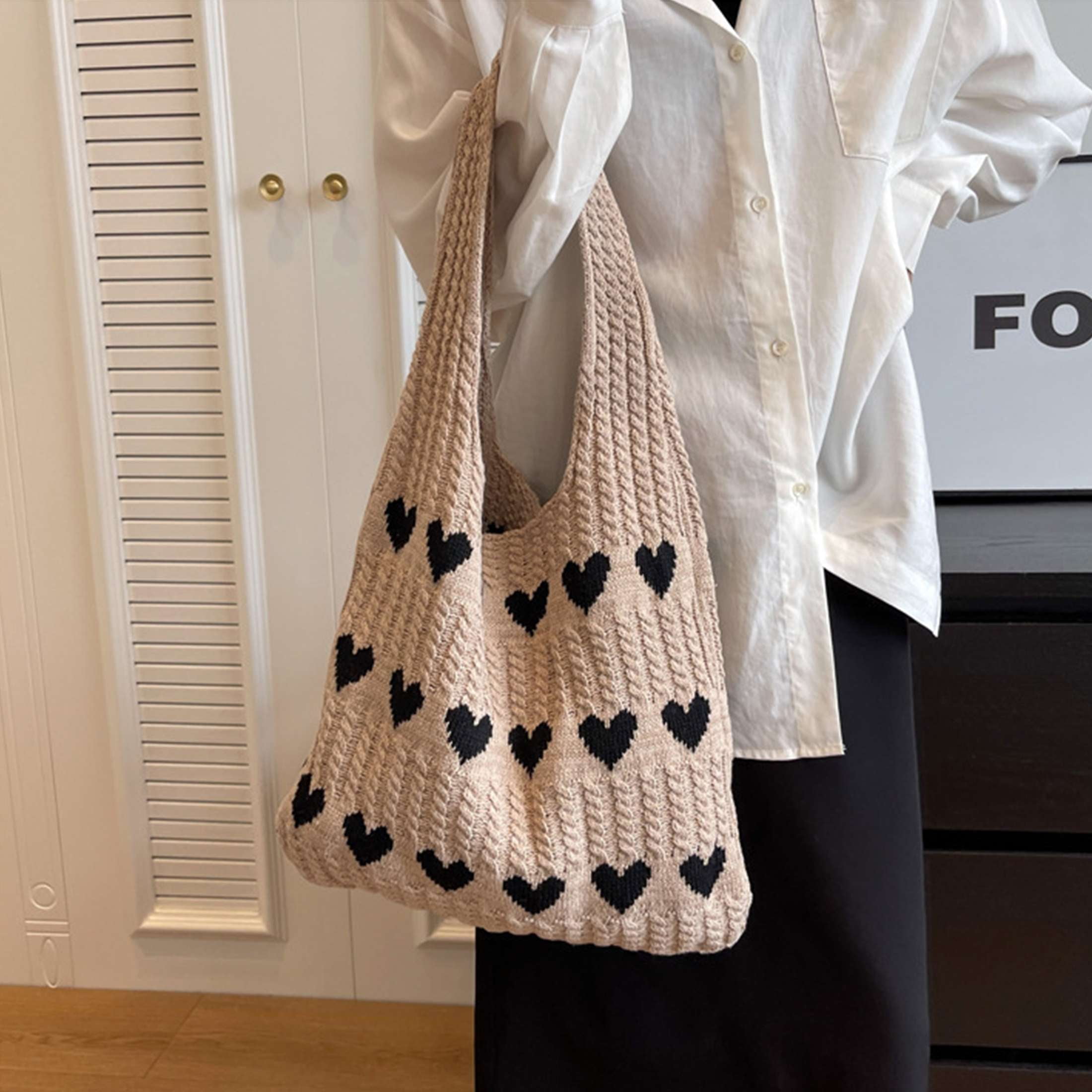 Cute Crochet Tote Bag For Girls & Women - Pink Bow Boho Knitted Shoulder Bag & Handbag