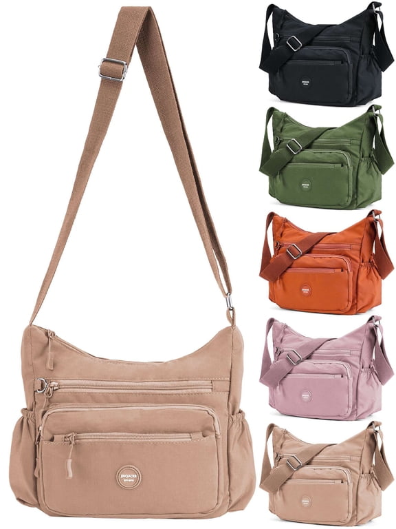 Crossbody Bag for Women Multi Pockets Messenger Shoulder Handbag Trendy Zipper Satchel Purse Nylon Water-resistant Lightweight Casual Travel Bags, Khaki