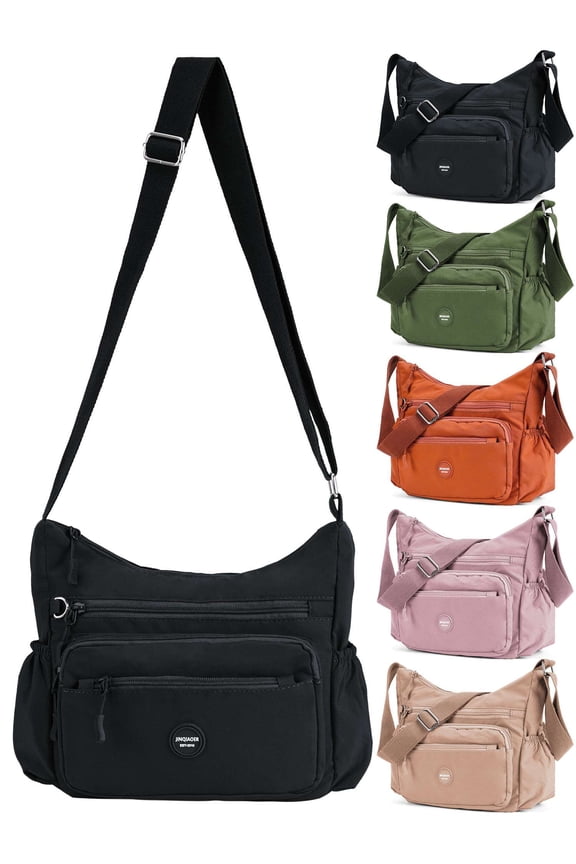 Crossbody Bag for Women Multi Pockets Messenger Shoulder Handbag Trendy Zipper Satchel Purse Nylon Water-resistant Lightweight Casual Travel Bags, Black