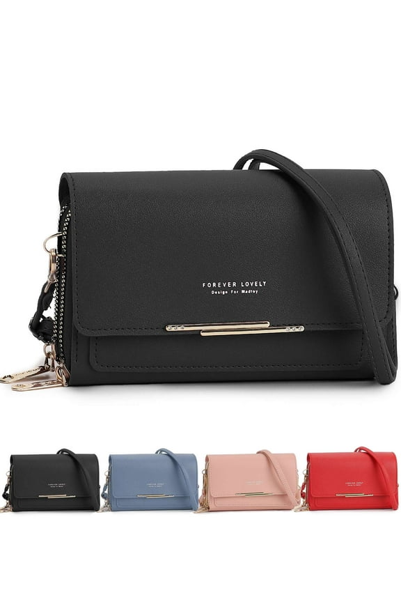 Crossbody Bag for Women PU Leather Shoulder Bags Cell Phone Purse Stylish Flap Clutch Handbag Wallets with Multi Pockets, Credit Card Slots "Black"