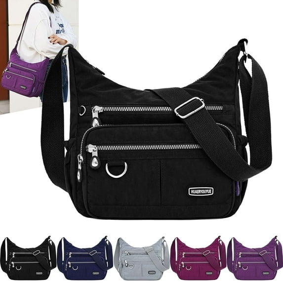 Gustave Crossbody Bag for Women Waterproof Nylon Shoulder Messenger Bag Casual Multi-Pockets Purse Handbag (Black)