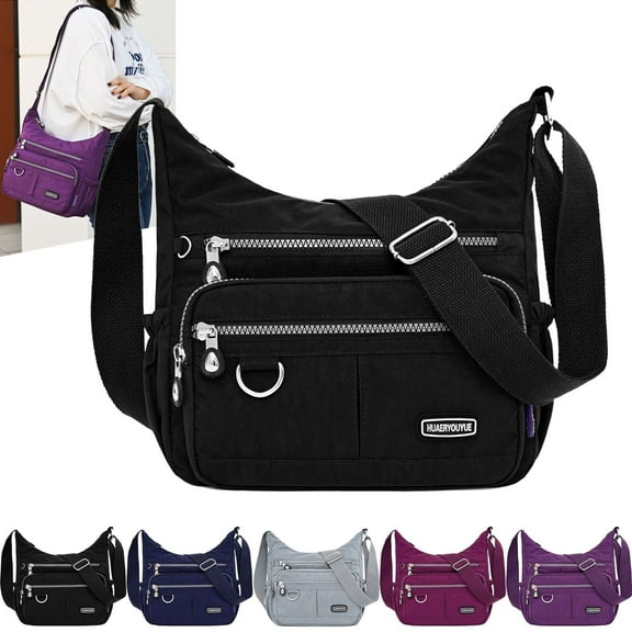 Gustave Crossbody Bag for Women Waterproof Nylon Shoulder Messenger Bag Casual Multi-Pockets Purse Handbag (Black)