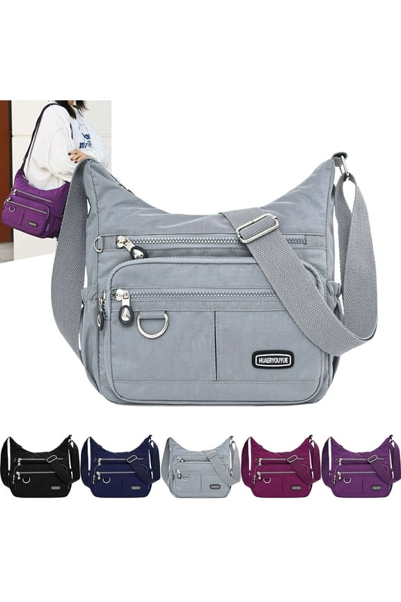 Crossbody Bag for Women Waterproof Nylon Shoulder Messenger Bag Casual Multi-Pockets Purse Handbag (Gray)
