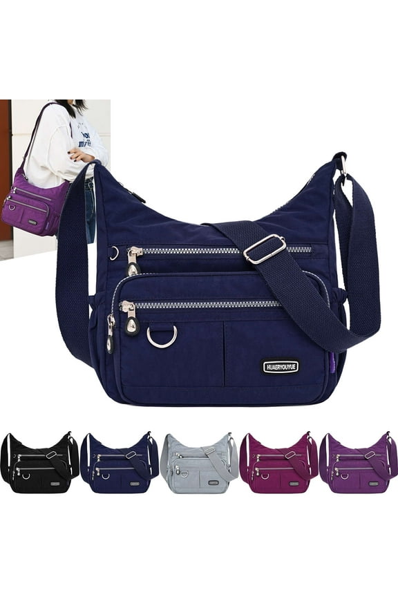 Crossbody Bag for Women Waterproof Nylon Shoulder Messenger Bag Casual Multi-Pockets Purse Handbag (Navy)