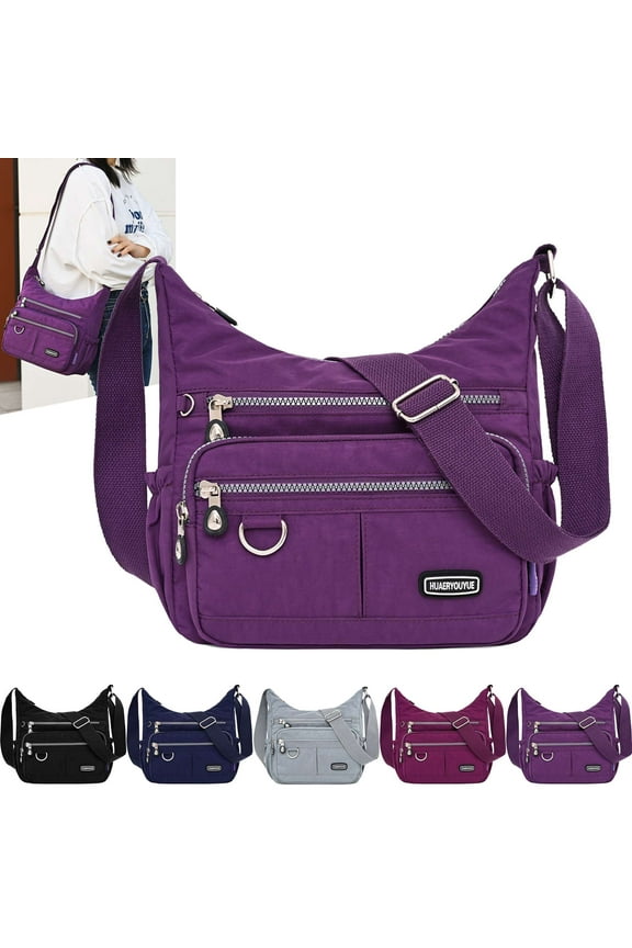 Crossbody Bag for Women Waterproof Nylon Shoulder Messenger Bag Casual Multi-Pockets Purse Handbag (Purple)