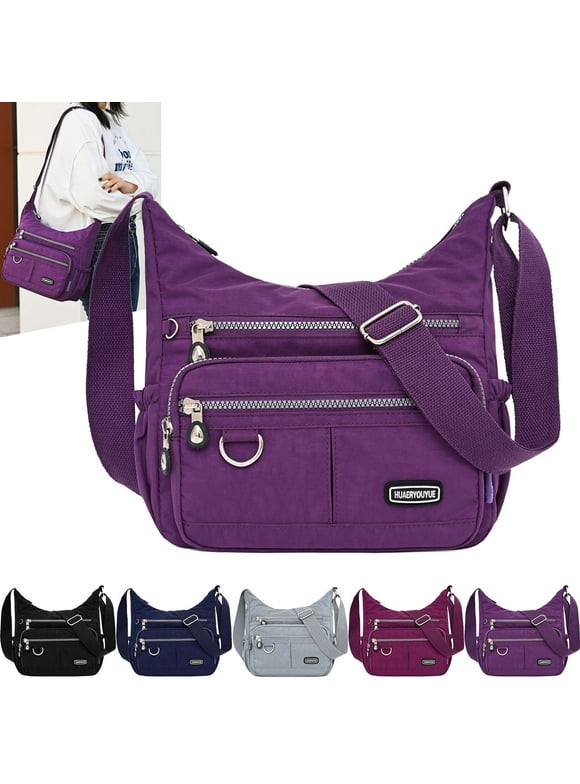 Gustave Crossbody Bag for Women Waterproof Nylon Shoulder Bag Girls Messenger Bag Casual Multi-Pockets Purse Handbag (Purple)