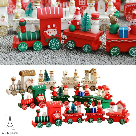Gustave Cute Christmas Wooden Mini Train Ornaments Kids Gift Toys for Christmas Party Decor "Red"