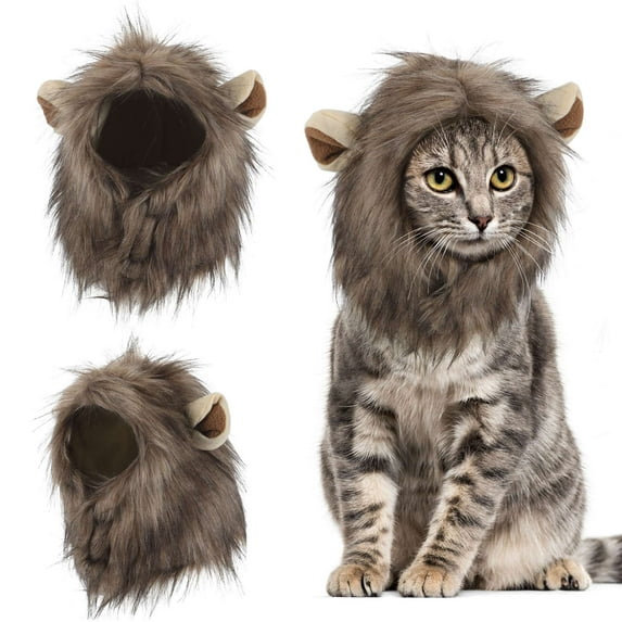 Gustave Cute Lion Mane Wig Cat Dog Costumes Funny Adjustable Lion Hair Dress Up Hat with Ears for Pet Puppy for Halloween Christmas Cosplay Party Clothes, S
