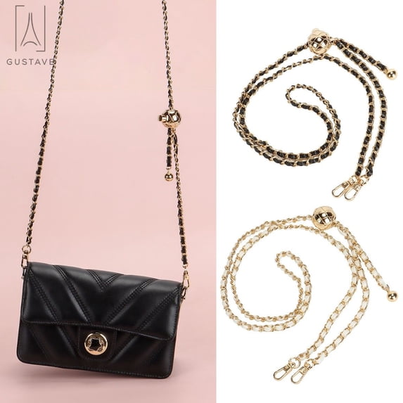 Gustave DIY Alloy Leather Flat Chain Strap Handbag Chains Purse Chain Straps Shoulder Cross Body Replacement Straps with Metal Buckles (White)