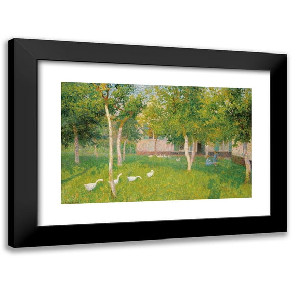 Gustave De Smet 24x17 Black Modern Framed Museum Art Print Titled - Geese in a Garden with Two Children (1907)