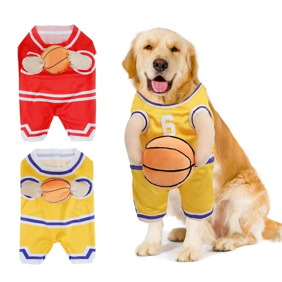 Gustave Dog Basketball Costume Funny Pet Halloween Costumes Dress Up Sports Outfit Basketball Player Cosplay Clothes with Ball for Small Medium Dogs Cats - Yellow, M