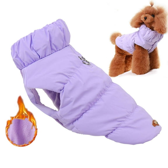 Gustave Dog Coat Jacket Fleece Lined Warm High Collar Dog Vest Coats Waterproof Windproof Cold Weather Pet Clothes for Small Medium Puppy Dogs - Purple, M