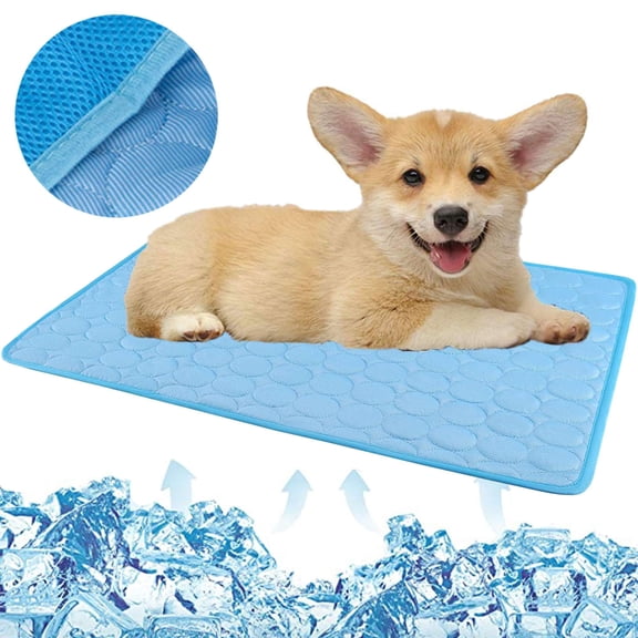 Gustave Dog Cooling Mat Washable Breathable Ice Silk Self Cooling Pad Pet Sleeping Bed Blanket for Small Medium Large Dogs Cats "Blue, S"