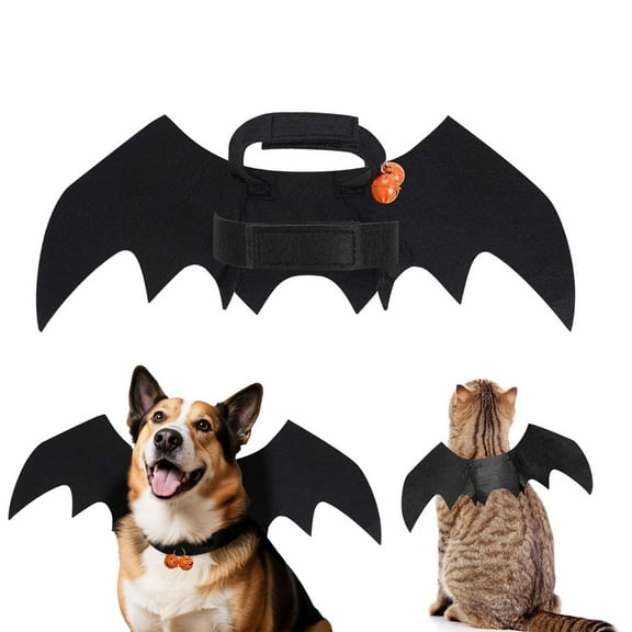 Gustave Dog Halloween Costume Bat Wings Puppy Kitten Cute Funny Cosplay Bat Costume Dress Up Collar Pet Apparel with Pumpkin Bell for Dogs Cats