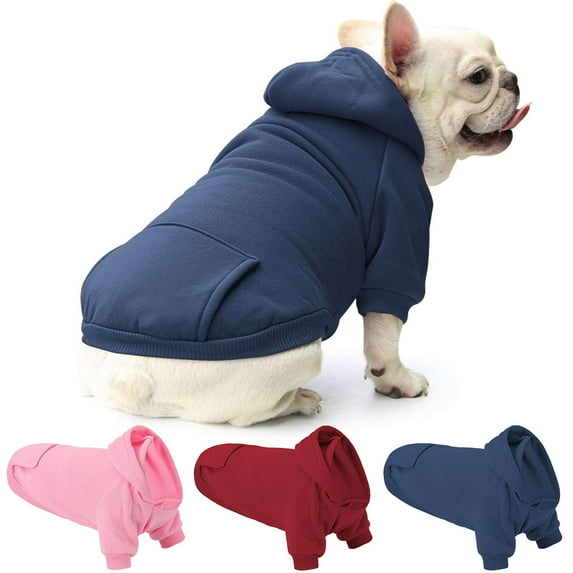 Gustave Dog Hoodie Sweatshirt Winter Warm Fleece Lined Puppy Hooded Sweater Pullover Cold Weather Coats Clothes for Small Medium Dogs - Navy Blue, XL