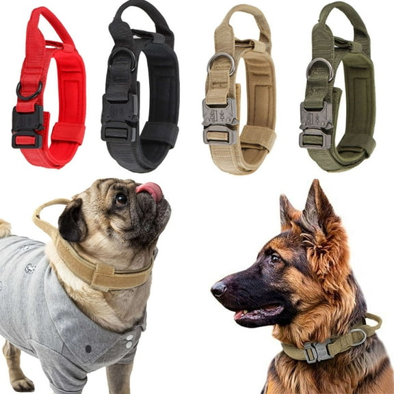 Gustave Dog Training Collar for Medium Large Dogs, Adjustable Nylon Pet Collars with Release Metal Buckle & Handle - Black, L