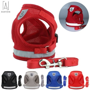 Gustave Dog and Cat Adjustable Reflective Harness Leash Pet Vest with Traction Rope Soft Mesh Corduroy Dog Harnesses "Red, XS"