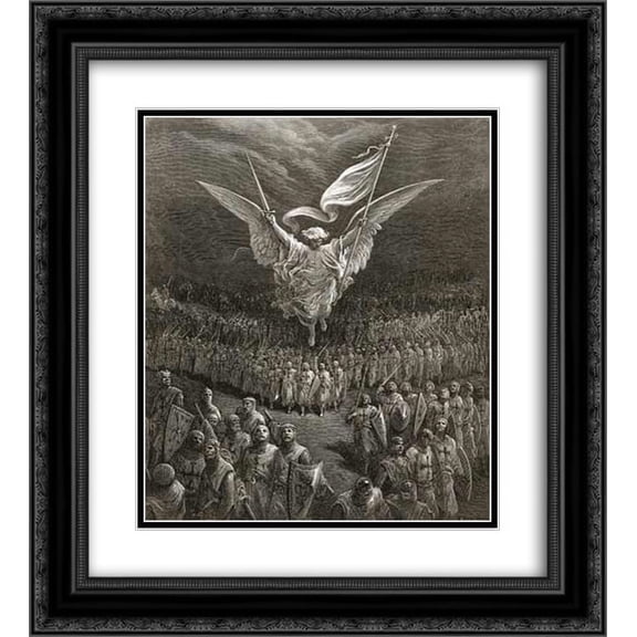 Gustave Dore 2x Matted 20x24 Black Ornate Framed Art Print 'An angel leading the Crusaders to Jerusalem'