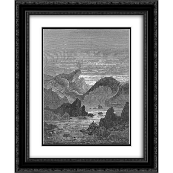 Gustave Dore 2x Matted 20x24 Black Ornate Framed Art Print 'And seems a moving land and at his gills Draws in, and at his trunk spouts out, a sea'