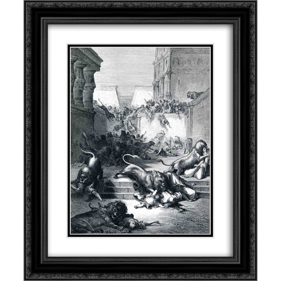 Gustave Dore 2x Matted 20x24 Black Ornate Framed Art Print 'Foreign Nations Are Slain by Lions in Samaria'