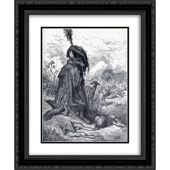 Gustave Dore 2x Matted 20x24 Black Ornate Framed Art Print 'Shepherd wolf'
