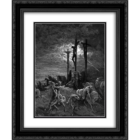 Gustave Dore 2x Matted 20x24 Black Ornate Framed Art Print 'The Darkness At The Crucifixion'