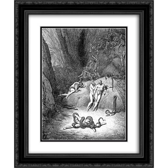 Gustave Dore 2x Matted 20x24 Black Ornate Framed Art Print 'Transformation into Snakes'