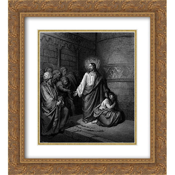Gustave Dore 2x Matted 20x24 Gold Ornate Framed Art Print 'Jesus And The Woman Taken In Adultery'