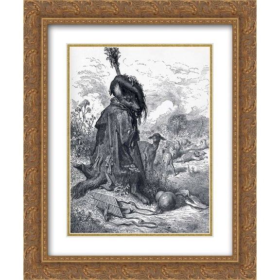 Gustave Dore 2x Matted 20x24 Gold Ornate Framed Art Print 'Shepherd wolf'