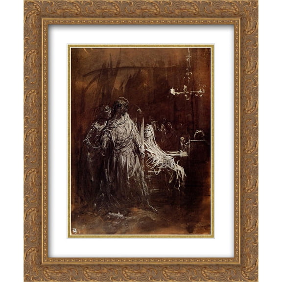 Gustave Dore 2x Matted 20x24 Gold Ornate Framed Art Print 'Spectrum appearance of Banquo'