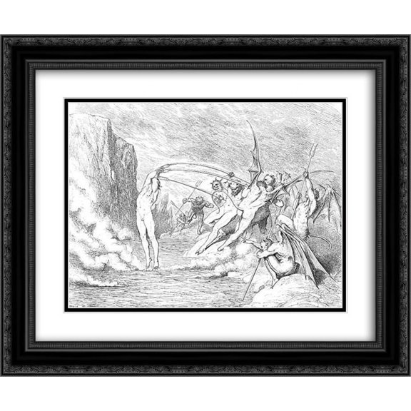 Gustave Dore 2x Matted 24x20 Black Ornate Framed Art Print 'Devils and Barrators'