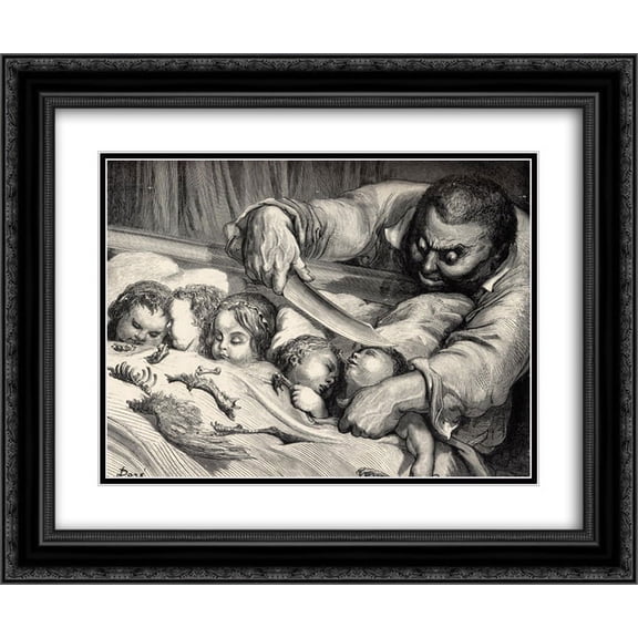 Gustave Dore 2x Matted 24x20 Black Ornate Framed Art Print 'The little thumb'