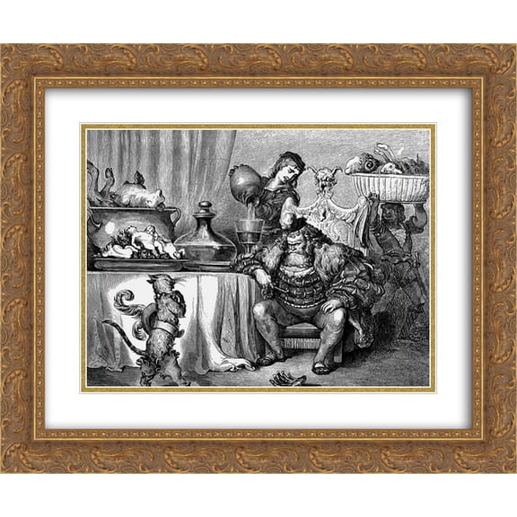 Gustave Dore 2x Matted 24x20 Gold Ornate Framed Art Print 'The Ogre Received Him As Civilly As An Ogre Can'