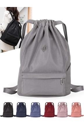 Drawstring Backpack Nylon Waterproof Sports Gym Bag Sackpack Cinch Sack Casual Travel Shoulder Bag for Men Women "Gray"