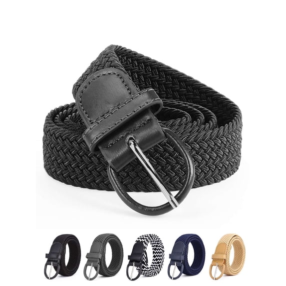 Gustave Elastic Braided Belts for Men Women Casual PU Leather Woven Belts Stretch Canvas Belts for Golf Pants Jeans Shorts Dress "Black"