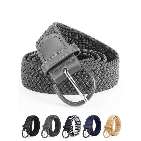 Gustave Elastic Braided Belts for Men Women Casual PU Leather Woven Belts Stretch Canvas Belts for Golf Pants Jeans Shorts Dress "Gray"
