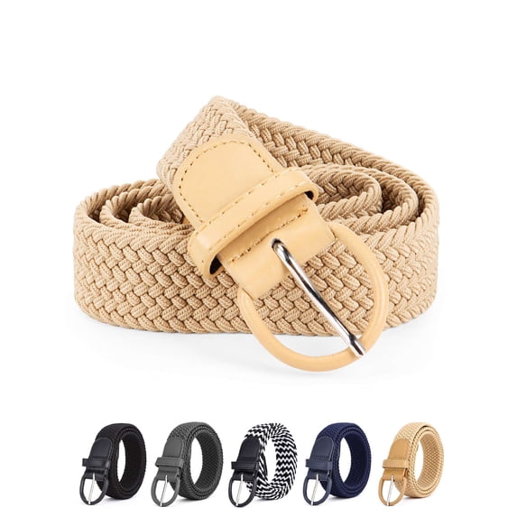 Gustave Elastic Braided Belts for Men Women Casual PU Leather Woven Belts Stretch Canvas Belts for Golf Pants Jeans Shorts Dress "Khaki"