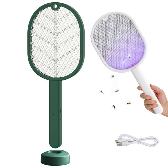 Gustave Electric Fly Swatter Bug Zapper Racket USB Rechargeable 2 in 1 Handheld 2700V Powerful Mosquito Killer Insect Trap Lamp for Indoor Outdoor "Green"