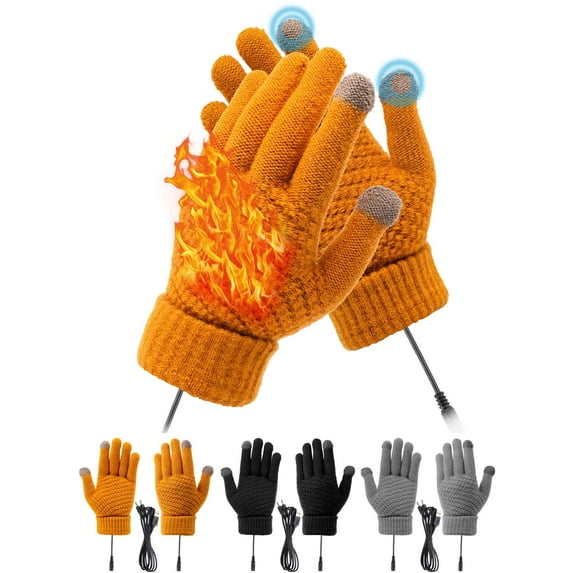 Gustave Electric USB Heated Gloves Winter Warm Knitted Touchscreen Gloves Mitten Hand Warmers Full Finger Laptop Gloves for Men Women Working Typing "Yellow"