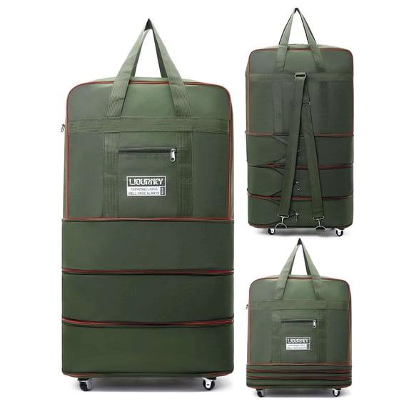 Gustave Expandable Rolling Duffle Bag with Wheels, Large Capacity Foldable Carry on Travel Duffel Bag Weekender Luggage Suitcase for Men Women - Green