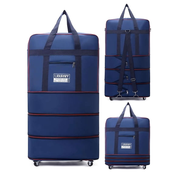 Gustave Expandable Rolling Duffle Bag with Wheels, Large Capacity Foldable Carry on Travel Duffel Bag Weekender Luggage Suitcase for Men Women - Navy