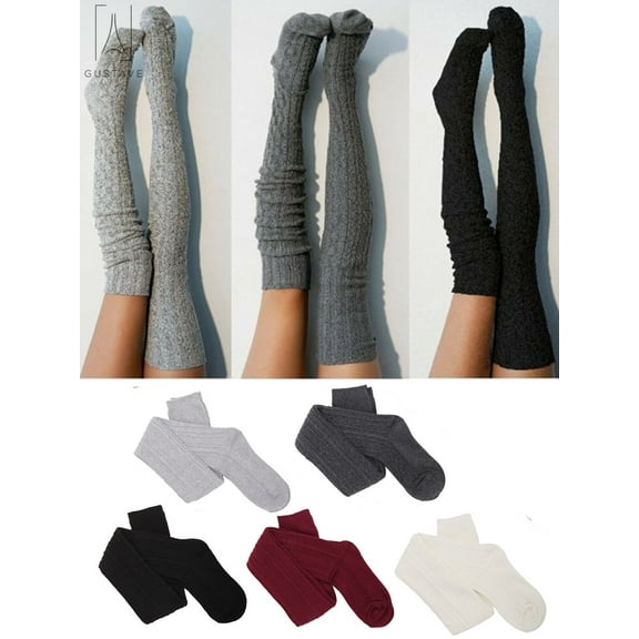 Gustave Extra Long Cotton Thigh High Socks, Winter Warm Over the Knee High Boot Stockings Leg Warmers for Women Girl "Black"